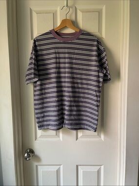 Gap Purple Dusty Blue White Striped Oversized Tee Size S